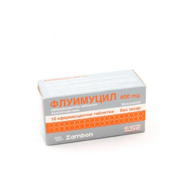 Флуимуцил 600 мг x10 ефервесцентни таблетки без захар