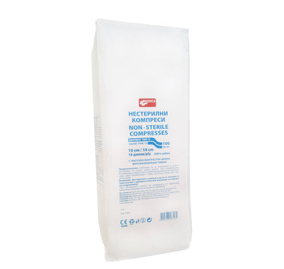 Нестерилни марлени компреси 10см/10см х16 дипли х100 Medica