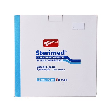 Sterimed Стерилни марлени компреси 10/10 см 8 дипли x5 бр Medica
