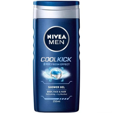 Nivea Men Cool Kick Душ гел за мъже за лице коса и тяло с ментол х250 мл