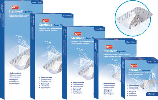 Sterimed Aqua Fix Стерилни постоперативни превръзки 10 см/30 см х5 бр Medica