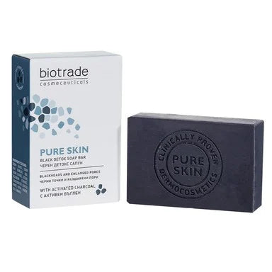 Pure Skin Черен детокс сапун с активен въглен х100 г Biotrade