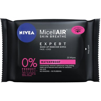 Nivea Micellair Expert Почистващи кърпички за водоустойчив грим х20 броя