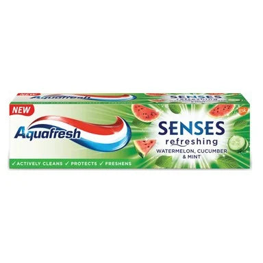 Aquafresh Senses Освежаваща паста за зъби с диня, краставица и мента x75 мл