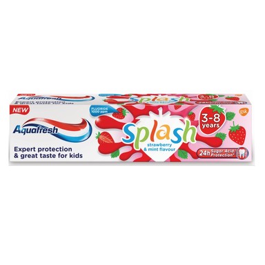 Aquafresh Splash Детска паста за зъби 3-8 години ягода x50 мл