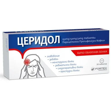 Церидол за болки 250мг/150мг/50мг х20 таблетки Fortex