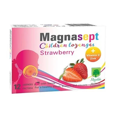 Magnasept Пастили за деца при възпалено гърло ягода х12 броя Magnalabs
