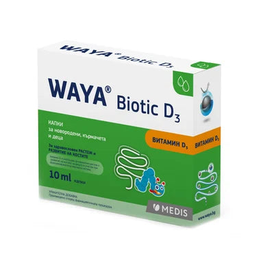 Waya Biotic D3 Капки с Витамин D3 за здравословен растеж и развитие на костите за новородени кърмачета и деца х10 мл Medis