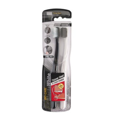 Комплект Bio Care Black and White Четка за зъби със сребро и активен въглен х2 броя