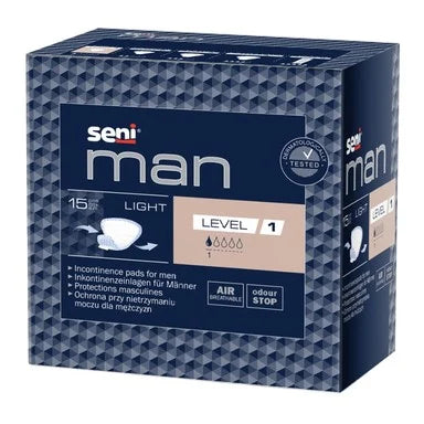 Seni Man Light Level 1 Дишащи урологични подложки за мъже при капкова инконтиненция x15 броя