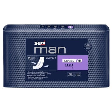 Seni Man Super Level 5 Дишащи урологични подложки за мъже за лека и средна инконтиненция x15 броя