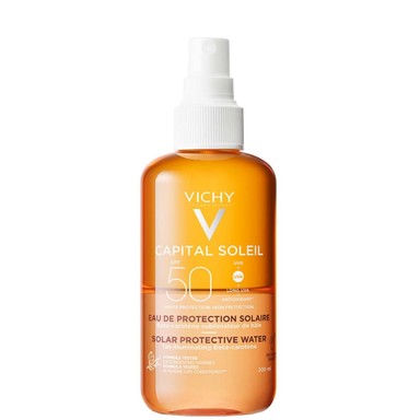 Vichy Capital Soleil Слънцезащитна вода за лице и тяло за подобряване на тена SPF50 x200 мл
