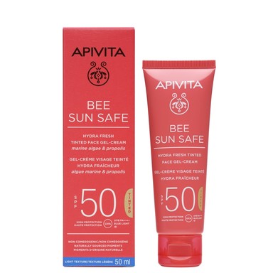 Apivita Bee Sun Safe Хидратиращ тониран гел-крем за лице SPF50 x50 мл