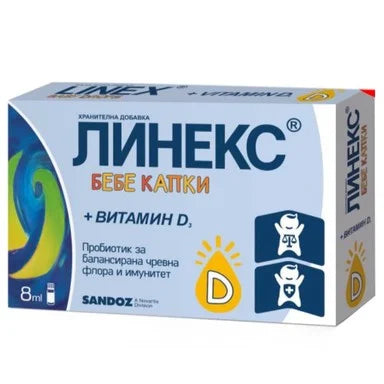 Линекс Бебе капки + Витамин D Пробиотик х8 мл Sandoz