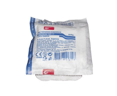 Нестерилни марлени компреси 7.5/7.5 см 8 дипли х25 броя Medica