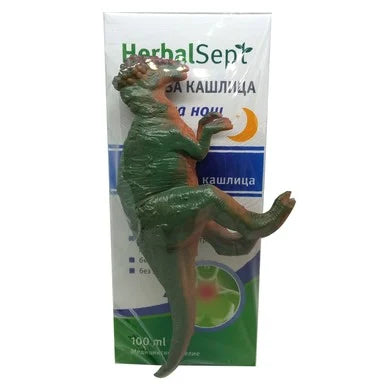 Комплект HerbalSept Лека нощ Сироп при дразнеща кашлица x100 мл Dr. Theiss + динозавър