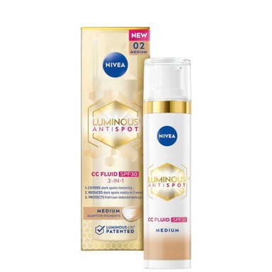 Nivea Cellular Luminous 630 3in1 CC флуид срещу пигментни петна SPF30 среден нюанс x40 мл