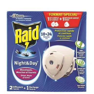 Raid Нощ и ден Двоен изпарител с пълнител против насекоми