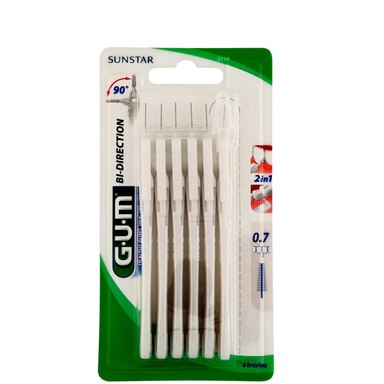 GUM Bi-Direction Интердентални четки за зъби 0.7 мм бели x6 броя