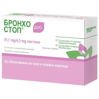 Бронхостоп Дуо при кашлица х20 пастили за смучене Kwizda Pharma