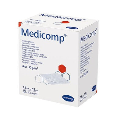 Hartmann Medicomp Стерилни компреси от нетъкан текстил 4 дипли размер 7.5/7.5 см 25х2 броя