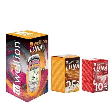 Комплект Wellion Luna Trio Уред за измерване на кръвна захар + Тест ленти за кръвна захар х25 броя + Тест ленти за пикочна киселина х10 броя