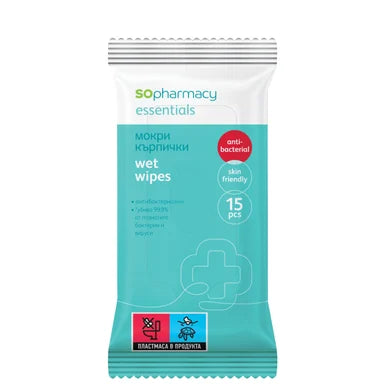 SOpharmacy Essentials Антибактериални мокри кърпички с алкохол х15 броя