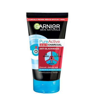 Garnier Pure Active Charcoal 3в1 Почистващ гел с активен въглен за мазна кожа против черни точки х150 мл