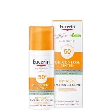 Eucerin Oil Control Tinted Оцветен слънцезащитен гел-крем за мазна и акнеична кожа SPF50+ светъл нюанс х50 мл