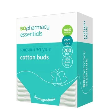 SOpharmacy Essentials Клечки за уши с тампон от естествен памук х200 броя