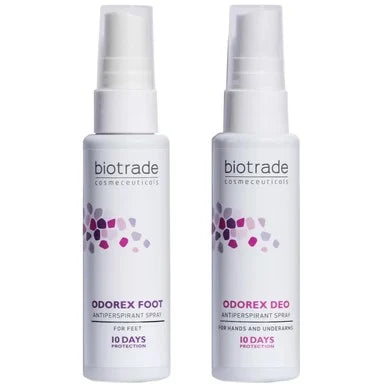 Комплект Odorex Foot Спрей против изпотяване за крака х40 мл + Deo Спрей против изпотяване за подмишници х40 мл Biotrade