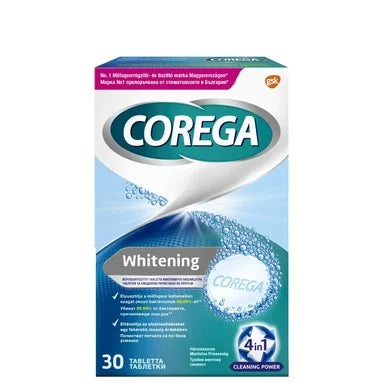Corega Whitening за ежедневно почистване на протези х30 таблетки