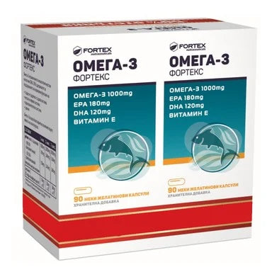 Комплект Омега-3 1000 мг + Витамин Е 2х90 капсули Fortex